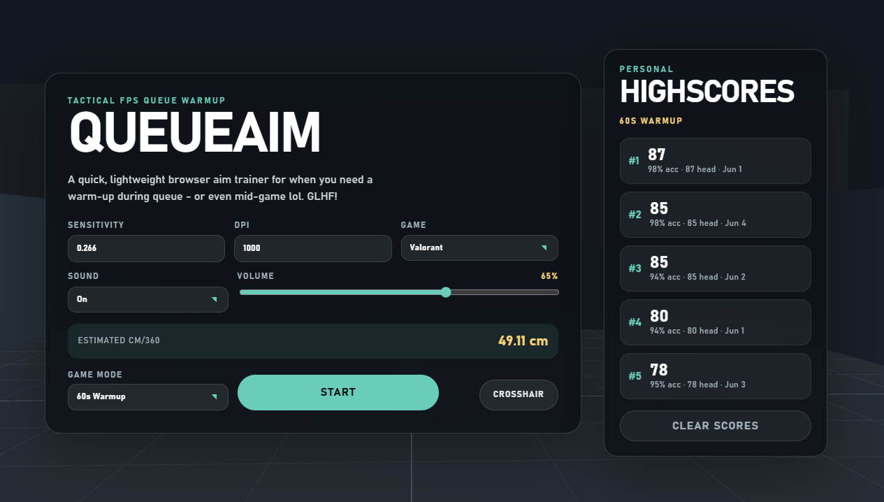 QueueAim FPS aim training mini game